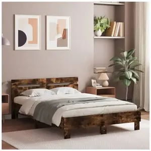 vidaXL Cadre de lit avec tête de lit et LED chêne fumé 120x190 cm pas cher