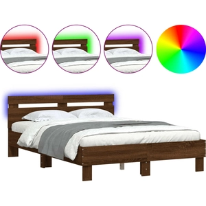 vidaXL Cadre de lit avec tête de lit et LED chêne marron 140x190 cm