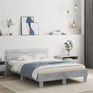 vidaXL Cadre de lit avec tête de lit et LED gris béton 135x190 cm pas cher