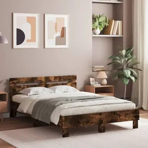 vidaXL Cadre de lit avec tête de lit et LED chêne fumé 135x190 cm pas cher