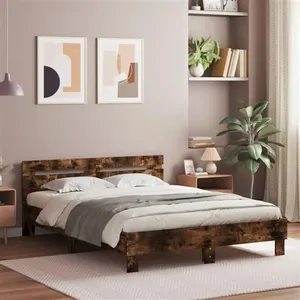 vidaXL Cadre de lit avec tête de lit et LED chêne fumé 150x200 cm pas cher