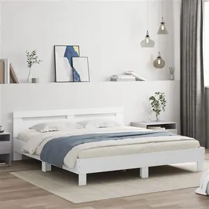 vidaXL Cadre de lit avec tête de lit et LED blanc 200x200 cm pas cher