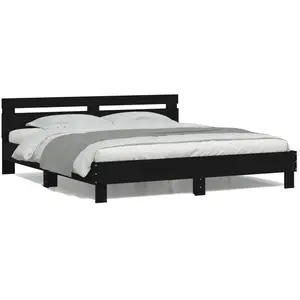 vidaXL Cadre de lit avec tête de lit et LED noir 200x200 cm pas cher