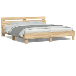 vidaXL Cadre de lit avec tête de lit et LED chêne sonoma 200x200 cm pas cher