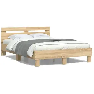 vidaXL Cadre de lit avec tête de lit et LED chêne sonoma 120x200 cm pas cher