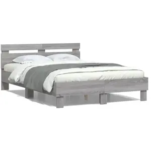 vidaXL Cadre de lit avec tête de lit et LED sonoma gris 120x200 cm pas cher