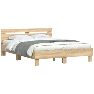 vidaXL Cadre de lit avec tête de lit et LED chêne sonoma 140x190 cm pas cher