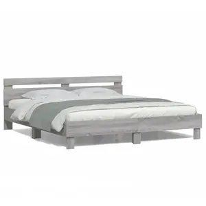 vidaXL Cadre de lit avec tête de lit et LED sonoma gris 180x200 cm pas cher