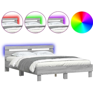 vidaXL Cadre de lit avec tête de lit et LED sonoma gris 160x200 cm pas cher