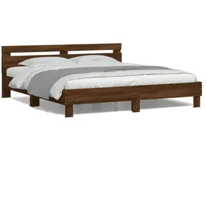 vidaXL Cadre de lit avec tête de lit et LED chêne marron 160x200 cm pas cher