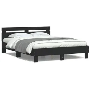 vidaXL Cadre de lit avec tête de lit et LED noir 150x200 cm pas cher