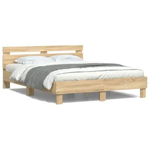 vidaXL Cadre de lit avec tête de lit et LED chêne sonoma 150x200 cm pas cher