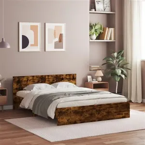 vidaXL Cadre de lit avec tête de lit chêne fumé 140x200 cm pas cher