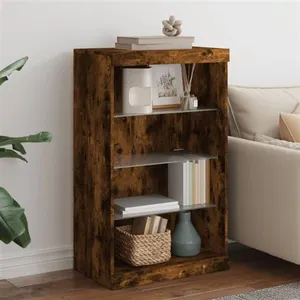 vidaXL Buffet avec lumières LED chêne fumé 60,5x37x100 cm pas cher