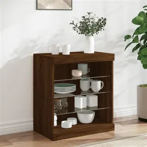 vidaXL Buffet avec lumières LED chêne marron 60,5x37x67 cm pas cher