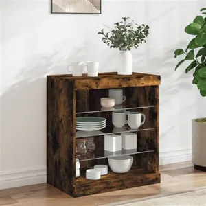 vidaXL Buffet avec lumières LED chêne fumé 60,5x37x67 cm pas cher