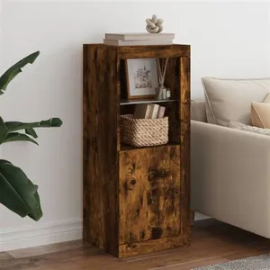 vidaXL Buffet avec lumières LED chêne fumé 41x37x100 cm pas cher