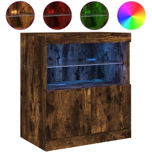 vidaXL Buffet avec lumières LED chêne fumé 60x37x67 cm pas cher