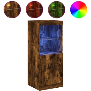 vidaXL Buffet avec lumières LED chêne fumé 41x37x100 cm pas cher