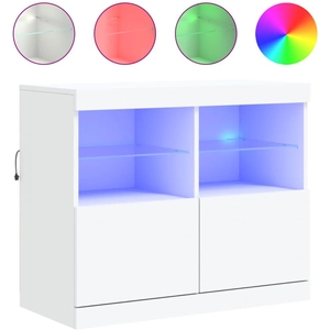 vidaXL Buffet avec lumières LED blanc 81x37x67 cm pas cher