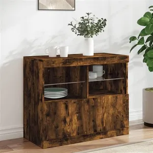 vidaXL Buffet avec lumières LED chêne fumé 81x37x67 cm pas cher