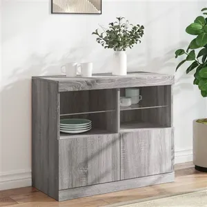 vidaXL Buffet avec lumières LED sonoma gris 81x37x67 cm pas cher