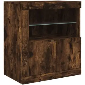 vidaXL Buffet avec lumières LED chêne fumé 60,5x37x67 cm pas cher