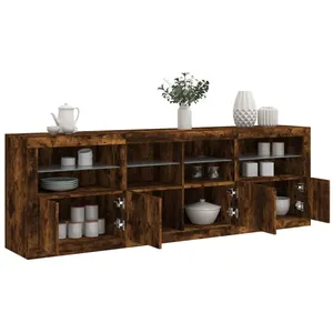 vidaXL Buffet avec lumières LED chêne fumé 202x37x67 cmVendu parfnac-be