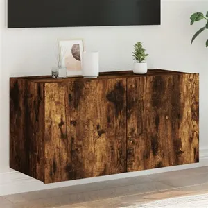 vidaXL Meuble TV mural avec lumières LED chêne fumé 80x35x41 cm pas cher