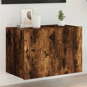 vidaXL Meuble TV mural avec lumières LED chêne fumé 60x35x41 cm pas cher