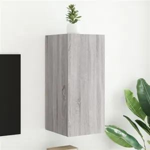 vidaXL Meuble TV mural avec lumières LED sonoma gris 30,5x35x70 cm pas cher
