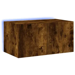 vidaXL Meuble TV mural avec lumières LED chêne fumé 60x35x31 cm pas cher
