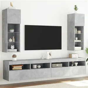 vidaXL Meubles TV avec lumières LED 2 pcs gris béton 30,5x30x90 cm pas cher