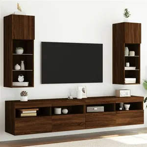 Comparateur de prix : vidaXL Meubles TV avec lumières LED 2 pcs chêne marron 30,5x30x90 cm