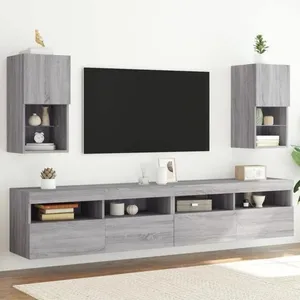 vidaXL Meubles TV avec lumières LED 2 pcs sonoma gris 30,5x30x60 cm pas cher