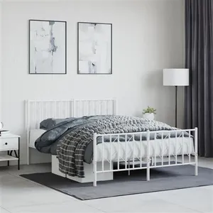 vidaXL Cadre de lit métal avec tête de lit/pied de lit blanc 135x190cm pas cher