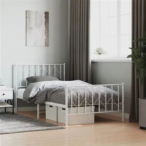 vidaXL Cadre de lit métal avec tête de lit/pied de lit blanc 100x190cm pas cher