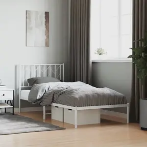 vidaXL Cadre de lit métal avec tête de lit blanc 90x200 cm pas cher
