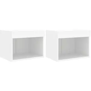 vidaXL Tables de chevet murales avec lumières LED 2 pcs blanc pas cher