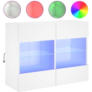 vidaXL Meuble TV mural avec lumières LED blanc 78,5x30x60,5 cm pas cher
