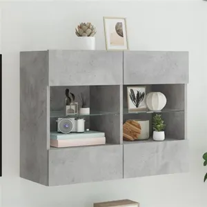 vidaXL Meuble TV mural avec lumières LED gris béton 78,5x30x60,5 cm pas cher