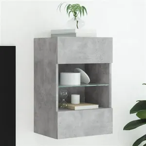 vidaXL Meuble TV mural avec lumières LED gris béton 40x30x60,5 cm pas cher