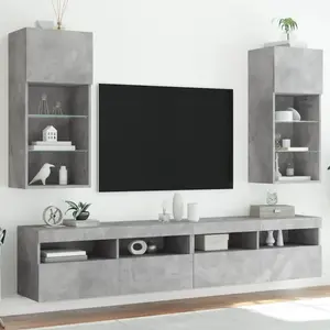 vidaXL Meubles TV avec lumières LED 2 pcs gris béton 40,5x30x90 cm pas cher