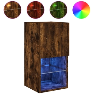 vidaXL Meuble TV avec lumières LED chêne fumé 40,5x30x102 cm pas cher