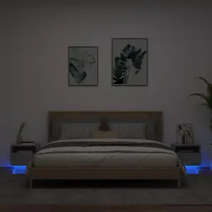 vidaXL Armoires de chevet avec lumières LED 2 pcs gris béton pas cher