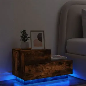 vidaXL Table de chevet avec lumières LED chêne fumé 70x36x40,5 cm pas cher