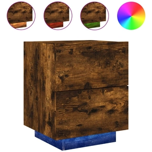 vidaXL Armoire de chevet et lumières LED chêne fumé bois d'ingénierie pas cher