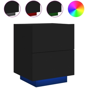 vidaXL Armoire de chevet avec lumières LED noir bois d'ingénierie pas cher