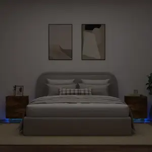 vidaXL Armoires de chevet et lumières LED 2 pcs chêne fumé pas cher