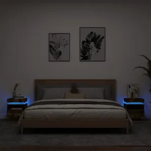 vidaXL Armoires de chevet avec lumières LED 2 pcs chêne fumé pas cher
